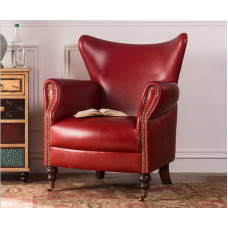 Nordic American Retro Sofa Chair Tiger Chair Bedroom Study Single Genuine Leather Sofa Red Little Red Book Ready Stock