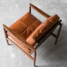 Mid Century Scandinavian Single Person Sofa Chair Solid Wood Casual Bedroom Living Room Balcony Lazy Recliner Real Leather Artwork Tiger Chair