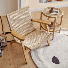 Wooden Wicker Armchair Home Living Room Balcony Backrest Chair Simple Single Sofa Chair Lazy Person Designer