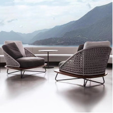 Scandinavian Inspired Patio Lounger Set for Home Hotel Villa with Teak Chair Table and Coffee Table