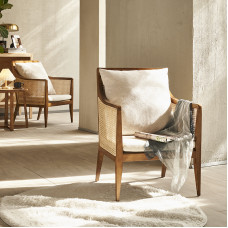 Scandinavian Solid Wood Sofa Chair Balcony Lounge Elderly Rattan Braided Rattan Chair Set Bed and Breakfast Hotel Single Recliner