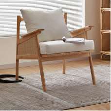Japanese Style Solid Wood Rattan Weave Sofa Chair Small Apartment Living Room Bedroom Balcony Single Person Casual Chair