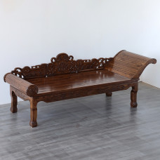 Solid Wood Royal Bed Style Elm Wood Carving Flower Vintage Beauty Tans Small Living Room Sofa Lounger Single Person Buddha Bed