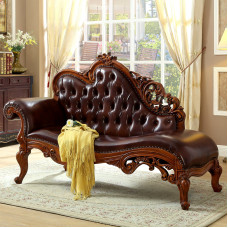 American Head Layer Genuine Leather Princess Chaise Lounge European Real Wood Leisure Chair End Stool