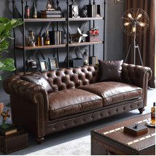 American Retro Buckle Leather Fabric Sofa European Double Three Four Corner Section Genuine Leather Sofa American Retro Buckle Leather Fabric Sofa European Double Three Four Corner Section Genuine Leather Sofa