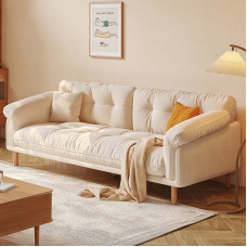 Nordic Small Living Room Cream Cloud Sofa Three Seater Modern Japanese Wood Nordic Small Living Room Cream Cloud Sofa Three Seater Modern Japanese Wood