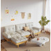 Modern Japanese Style Creamy Leather Three Seater Sofa