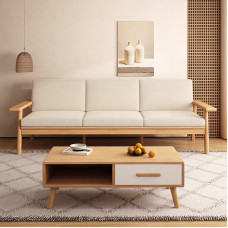 Scandinavian Minimalist Modern Living Room Fabric Sofa Set Dual Season Small Home Wood Color Furniture