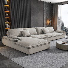 Italian Luxury NoWashTech Fabric Foam Down Feather Princess Corner Sailboat Sofa Living Room Deep Relaxed Wood Sofa