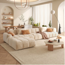 Modern Minimal Japanese Cream Sofa for Small Living Room Three Seater