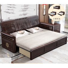 Chinese Style Solid Wood Sofa Bed Multifunctional Folding Mitwo Small Space Living Room Zijin Sandalwood Telescopic Bed