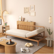 2in1 Foldable Sofa Bed Small Wooden Cloth Upholstered Living Room Furniture