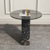 Italian Luxury Gray Glass Corner Sectional Sofa Marble Round Side Table Modern Minimalist Side Cabinet Teacup Italian Luxury Gray Glass Corner Sectional Sofa Marble Round Side Table Modern Minimalist Side Cabinet Teacup