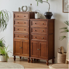 American Solid Wood Credenza 5 Drawers Storage Cabinet Walnut Color Simple
