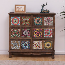 American Retro Wooden Cupboard Painting Living Room Storage Drawer Cabinet Balcony Multilayer Shelf Cabinet Bedroom