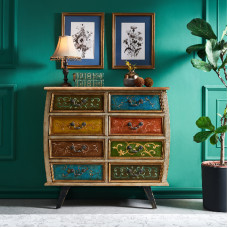Wooden American Colorful Dresser Bedside TV Cabinet Storage Cabinet Retro Living Room Hall Foyer Cabinet