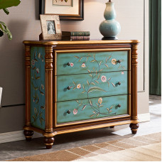 European Solid Wood Living Room Storage Cabinet Color Paint Luxury American Foyer Bedside Chest Three Drawers