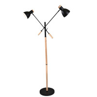 Iron And Wood Double Head Floor Lamp