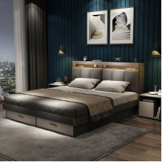 Scandinavian Luxury Modern Minimalist Solid Wood Bed Storage Single Double Bedroom Scandinavian Luxury Modern Minimalist Solid Wood Bed Storage Single Double Bedroom