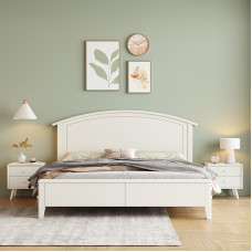 Double Storaged Modern Minimalist Wood Bed for Girl Princess Luxury Creamy Style