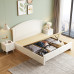 Double Storaged Modern Minimalist Wood Bed for Girl Princess Luxury Creamy Style
