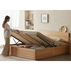 Modern Double Bed Oak Storage Bed for Scandinavian Style Bedroom
