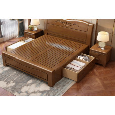 New Chinesestyle Hardwood Double Bed Single Bed Economic Air Pressure High Box Storage Bed