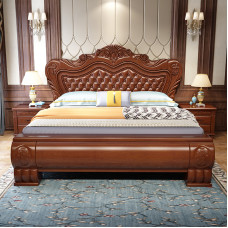 European Solid Wood Bed Modern Luxury Double Bed Master Bedroom 180cm Carved Princess Bed American Economy Storage Wedding Bed