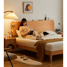 White Sakura Wood Double Bed for Small Room Scandinavian Minimalism White Sakura Wood Double Bed for Small Room Scandinavian Minimalism
