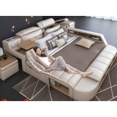 Modern Massage Leather Bed Double Bed with Storage for Couples Modern Massage Leather Bed Double Bed with Storage for Couples