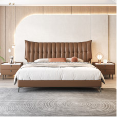 Leather Italian Minimalist Bed Double Primary Bedroom Solidwood Storage Wedding Bed Contemporary Minimalism CoffeeColor Soft Upholstery Leather Italian Minimalist Bed Double Primary Bedroom Solidwood Storage Wedding Bed Contemporary Minimalism CoffeeColor Soft Upholstery