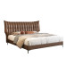 Leather Italian Minimalist Bed Double Primary Bedroom Solidwood Storage Wedding Bed Contemporary Minimalism CoffeeColor Soft Upholstery