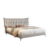 Leather Italian Minimalist Bed Double Primary Bedroom Solidwood Storage Wedding Bed Contemporary Minimalism CoffeeColor Soft Upholstery