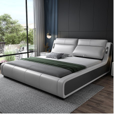Genuine Leather Double Bed Soft Package Luxury Modern Minimalist Master Bedroom Smart Adjustable 2m Bed Genuine Leather Double Bed Soft Package Luxury Modern Minimalist Master Bedroom Smart Adjustable 2m Bed