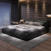 Italian Tofu Leather Bed Modern Minimal Double Bed Master Bedroom Luxurious Simplicity Top Layer Cowhide Black