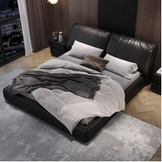 Modern Minimalistic Luxury Soft Back Black Wedding Bed Master Bedroom High End Atmosphere Genuine Leather Italian minimalism Modern Minimalistic Luxury Soft Back Black Wedding Bed Master Bedroom High End Atmosphere Genuine Leather Italian minimalism