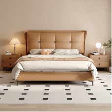 Modest Leather Double Bed Real Wood Storage Bed for Master Bedroom Modest Leather Double Bed Real Wood Storage Bed for Master Bedroom