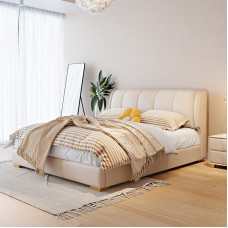 Modern Minimalist Luxury Master Bed High End Wedding Bed Minimalist Soft Wrapped Bed Creamy Wind Genuine Leather Bed Modern Minimalist Luxury Master Bed High End Wedding Bed Minimalist Soft Wrapped Bed Creamy Wind Genuine Leather Bed