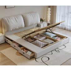 Modern Nordic Cream Bedding Master Bed Soft Envelope Puff Bed Fabrics Modern Nordic Cream Bedding Master Bed Soft Envelope Puff Bed Fabrics