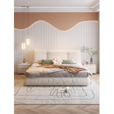 Modern Milk Velvet Double Bed in Wood Modern Milk Velvet Double Bed in Wood