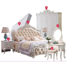 European 180cm Bedroom Suite Furniture Solid Wood Double Carved Floral Bed Princess Bed Marriage Bed