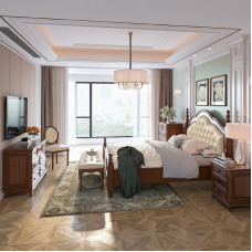 American Double Bed Wooden Main Bedroom Leather Vintage 180cm Bed Simple European Bedroom Furniture Wedding Bed