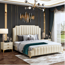 Modern Minimalist Leather Princess Bed European Double Bed Set Combo Solid Wood Nordic American Bed