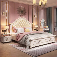 American Double Bed Master Bedroom 180cm Solid Wood Bed White European 150cm Bed Simple Bedroom Set