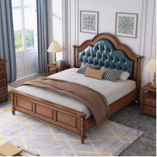 American Solid Wood Luxury Light Bedroom Furniture Suite Double Bed