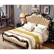European Solid Wood Bed 180cm Double Bed Leather Carved Flower Design Bedroom Set Dream Bed Headboard Combination Set