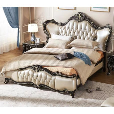 European Solid Wooden Bed 180cm Double Bed Leather Carved Flower Headboard Bedroom Set Memory Bed Cabinet Combination Set