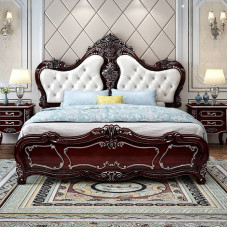 European Luxury 180cm Deep Red Wedding Bed Bedroom Set Combo