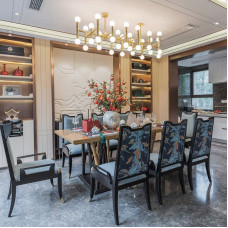 Modern Luxury Chinese Style Dining Table and Chairs Set Sample Room Living Room Rectangular Solid Wood One Table Six Chairs Furniture Customization