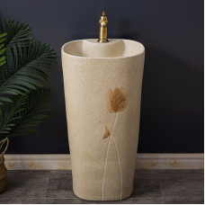 Household Small Pedestal Washbasin Balcony Bathroom Sink Ceramic Pedestal Basin Integrated
